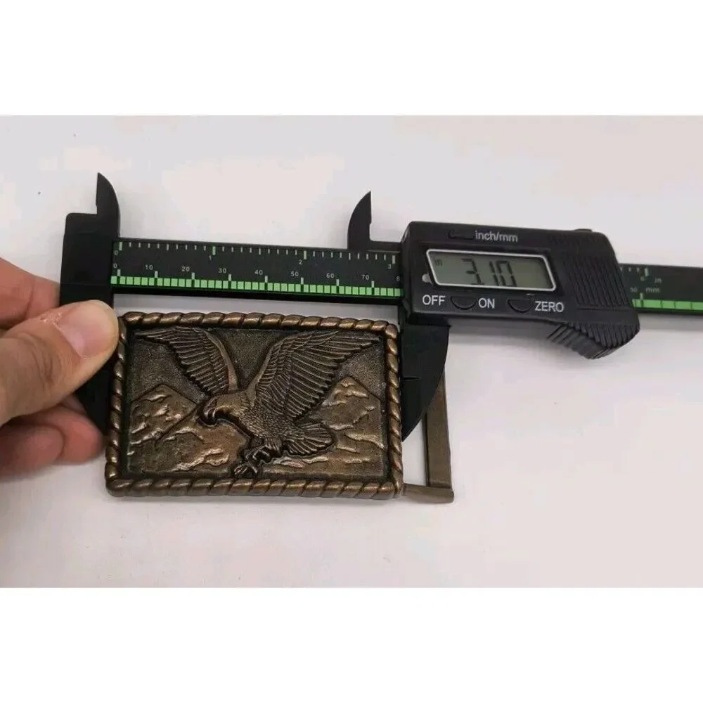 Vintage Bald Eagle Belt Buckle Flying Bird Mountain Background Brass Metal